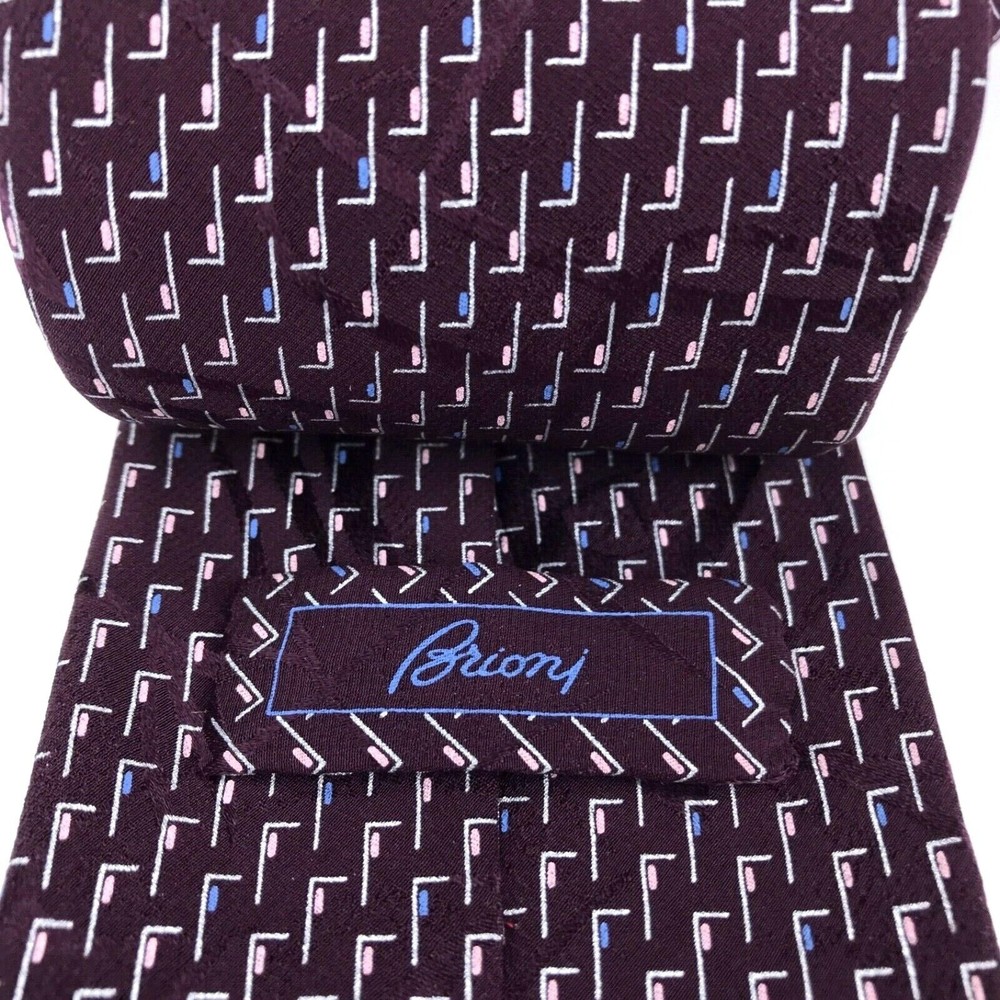 BRIONI Silk Tie Hand Made In Italy Dark Purple Blue Pink Italian Men Necktie 60"
